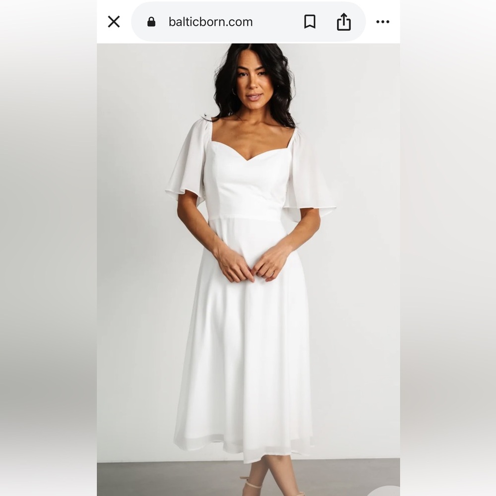 Baltic Born White Midi Dress with Flutter Sleeves